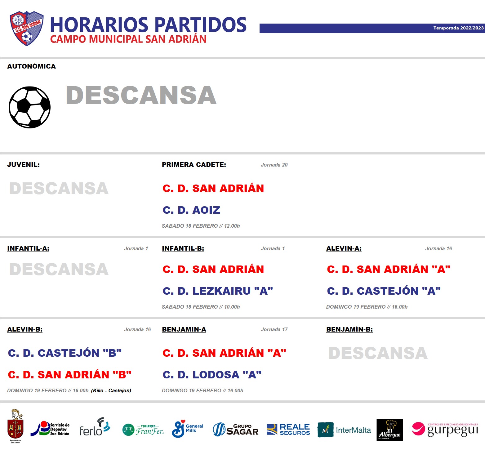 C.D. CASTEJÓN: CARTELES CON HORARIOS DE PARTIDOS